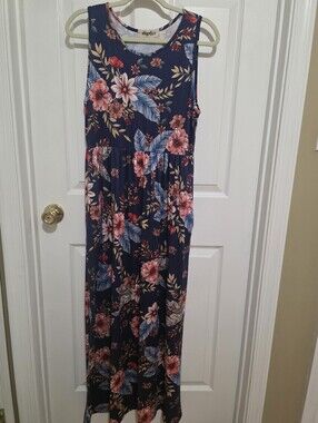 Haptics  Navy Floral Maxi Skirt with Pink & Blue Botanicals NEW